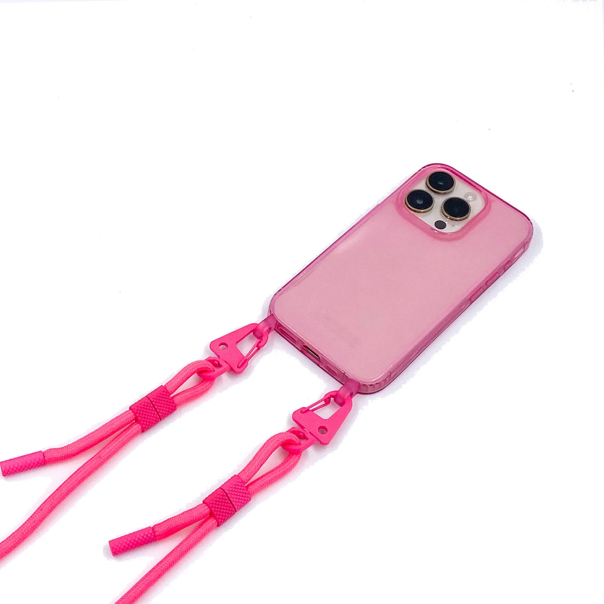 Cordon rose barbie avec étui rose transparent