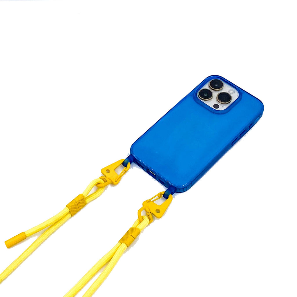 Cordon jaune avec étui bleu transparent